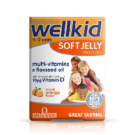 Wellkid 4-12 years soft jelly pastilles orange flavour