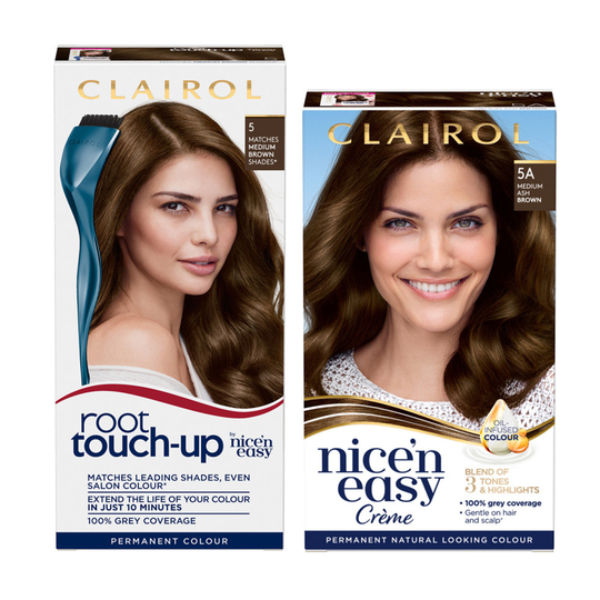 Clairol Root Touch-Up 5 Medium Brown + Nice'n Easy 5A Medium Ash Brown