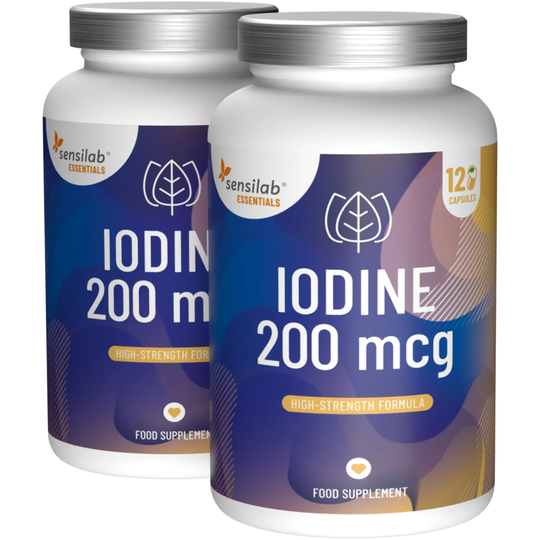 Essentials Iodine 200 mcg. 240 capsules. 200 μg of iodine in the form of potassium iodide. Vegan. Produced in EU | Sensilab