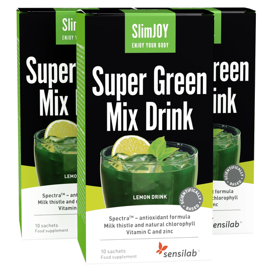 SlimJOY Super Green Mix Drink 3-Pack - 31 fruits, vegetables and herbs + Vitamin C and zinc. Clinically-backed antioxidant protection. 30 sachets