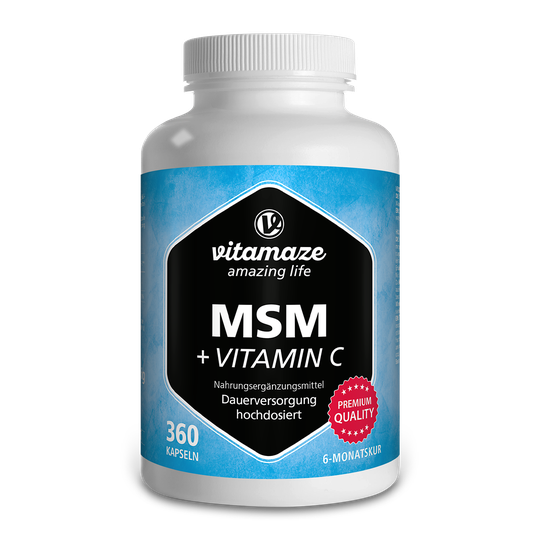 Vitamaze MSM Capsules with Vitamin C, 360 Capsules, 1334 mg Daily Dose of Organic Sulfur Powder, 99.9% Pure Methylsulfonylmethane | Sensilab
