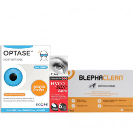 Dry Eye Treatment Bundle (Optase Moist Heat Mask, Blephaclean Wipes & Hycosan Extra)