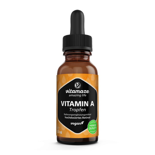 Vitamaze Vitamin A Drops 5000 IU High Strength per Daily Dose, Retinol Liquid & Vegan, 50 ml (1700 Drops), High Bioavailability | Sensilab