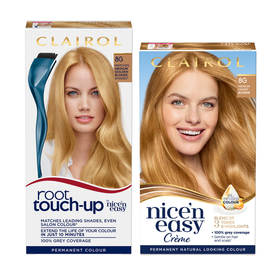 Clairol Root Touch-Up 8G Medium Golden Blonde + Nice'n Easy 8G Medium Honey Blonde