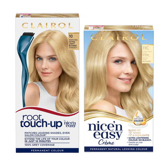 Clairol Root Touch-Up 10 Extra Light Blonde + Nice'n Easy 11C Ultra Light Cool Blonde