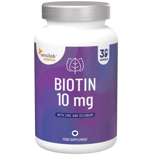 Essentials Biotin 10 mg - 10 mg of biotin per capsule. Enriched with zinc and selenium. Beauty complex for hair, skin & nails. 30 capsules | Sensilab