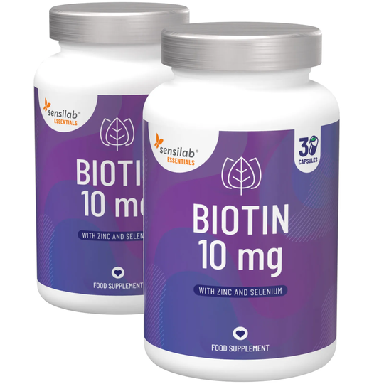 Essentials Biotin 10 mg 2-Pack (60 capsules) - Enriched with zinc and selenium. Beauty complex for hair, skin & nails | Sensilab