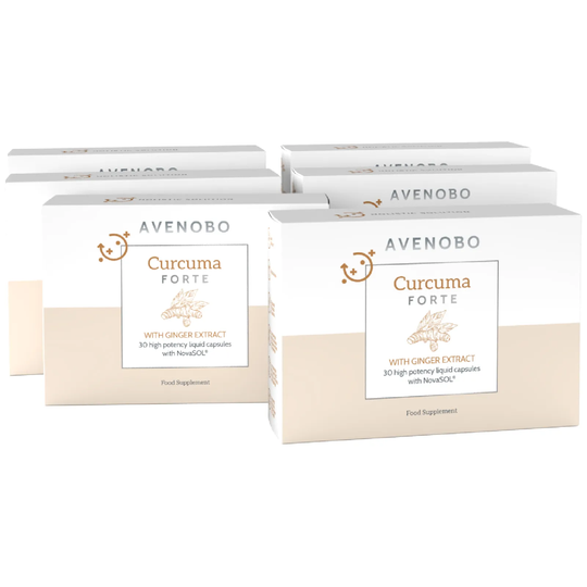 6x Avenobo Turmeric Capsules | With NovaSOL Curcumin In Micellar Form - 185x Higher Bioavailability + Vitamin D3 | 6x 30 Capsules | Sensilab