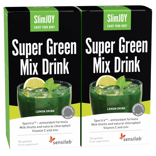 SlimJOY Super Green Mix Drink 2-Pack - 31 fruits, vegetables and herbs + Vitamin C and zinc. Clinically-backed antioxidant protection. 20 sachets